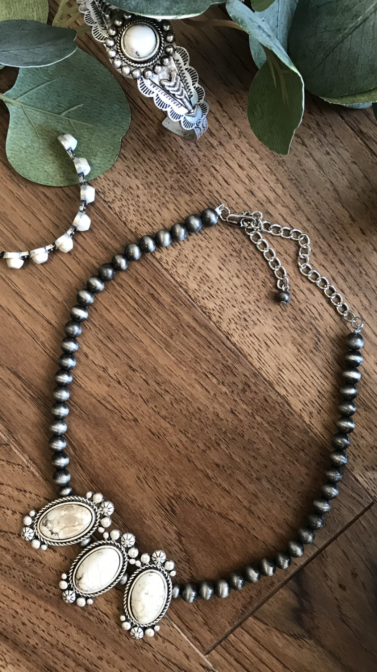 White Turquoise With Navajo Pearls Necklace