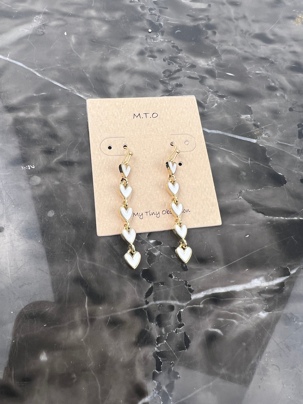 White Heart Dangle Earrings