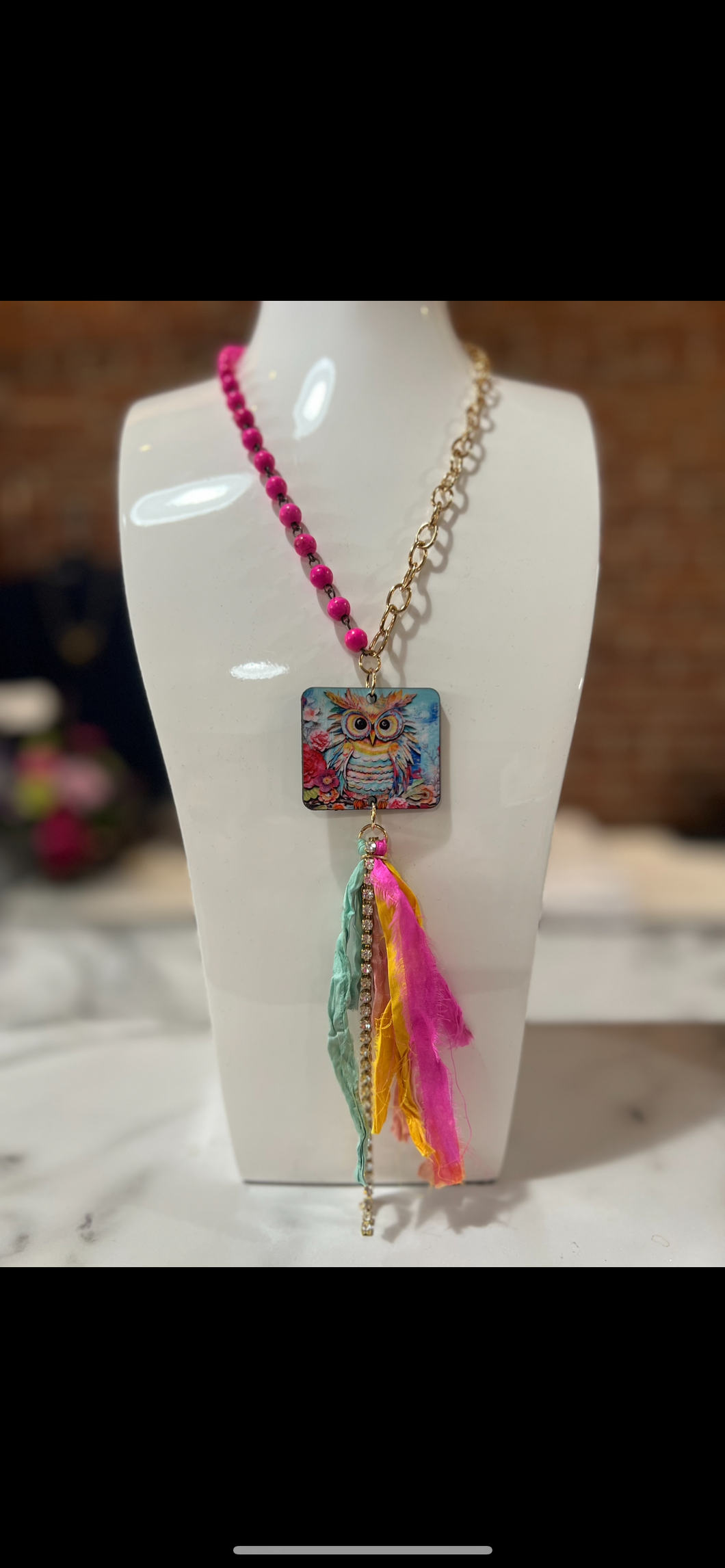 Gypsy South Colorful Feathered Owl Necklace