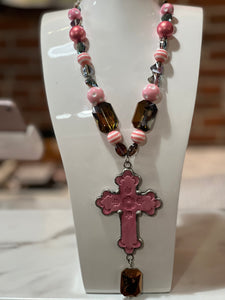 Art by Amy Large Pink Cross Necklace
