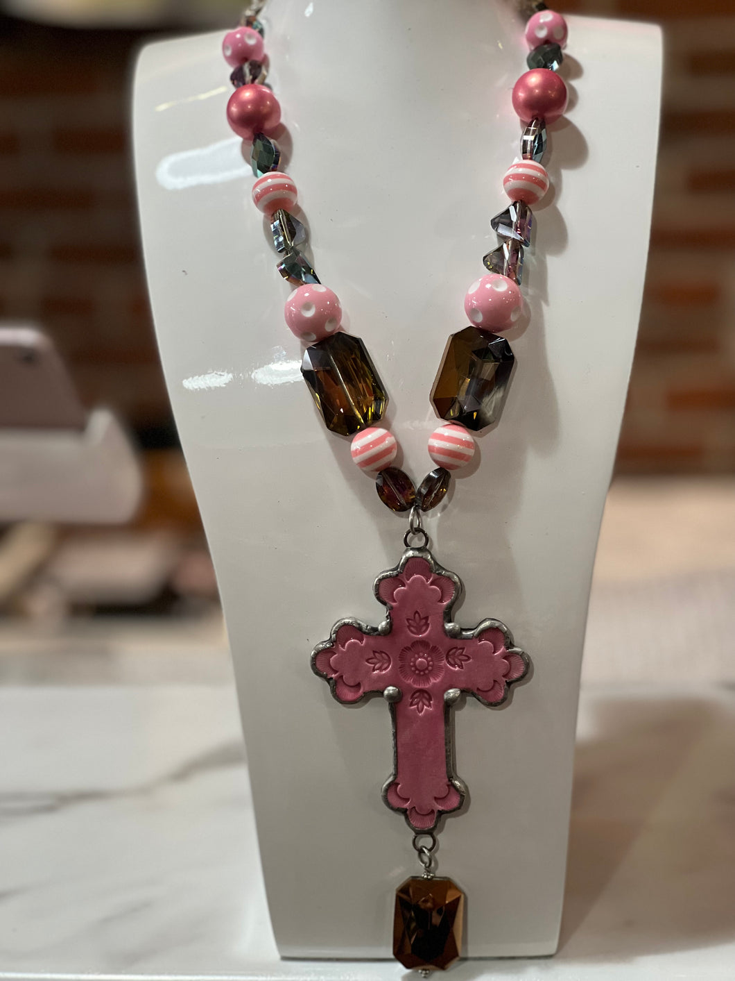 Art by Amy Large Pink Cross Necklace