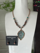 Load image into Gallery viewer, Copper, Silver, &amp; Turquoise Necklace and Earring Set
