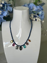 Load image into Gallery viewer, Tova Blue beaded necklace with Rainbow Stones
