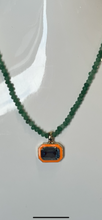 Load image into Gallery viewer, Tova Green Beaded Necklace with Orange and Blue Pendant
