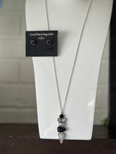 Load image into Gallery viewer, Silver Chain Necklace with Gem Pendant and Matching Earrings
