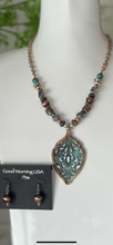 Load image into Gallery viewer, Copper, Silver, &amp; Turquoise Necklace and Earring Set
