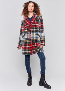 Charlie B Straight Cut Plaid Bouclé Knit Coat - Cranberry