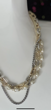 Load image into Gallery viewer, 3 Layer Mixed Metal Necklace with Pearls
