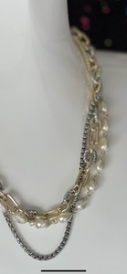 3 Layer Mixed Metal Necklace with Pearls