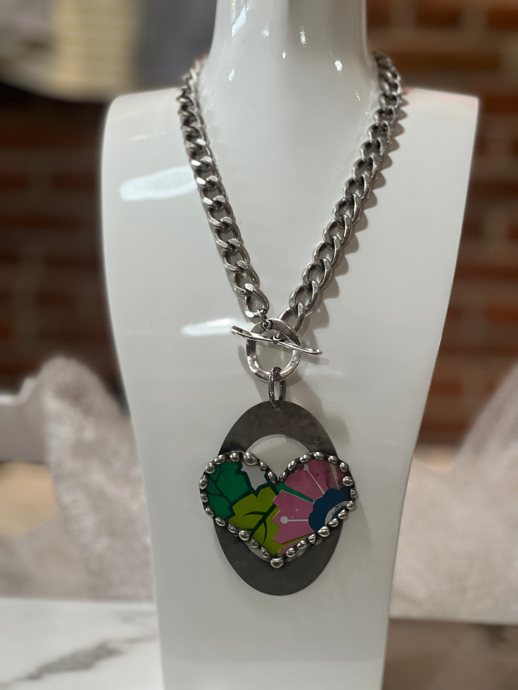 Art by Amy Heart Necklace with Flowers