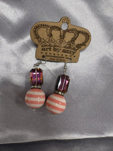 Art by Amy Pink and White Striped Bead Earrings