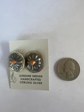 Load image into Gallery viewer, Sterling Silver Southwestern Concho Stud Earrings – Floral Sunburst Design
