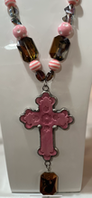 Load image into Gallery viewer, Art by Amy Large Pink Cross Necklace
