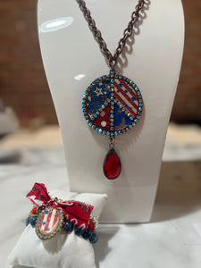 Gypsy South Red White & Blue Peace Sign Necklace