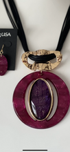 Load image into Gallery viewer, Magenta Large Pendant Necklace and Earring Set
