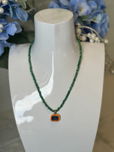 Load image into Gallery viewer, Tova Green Beaded Necklace with Orange and Blue Pendant

