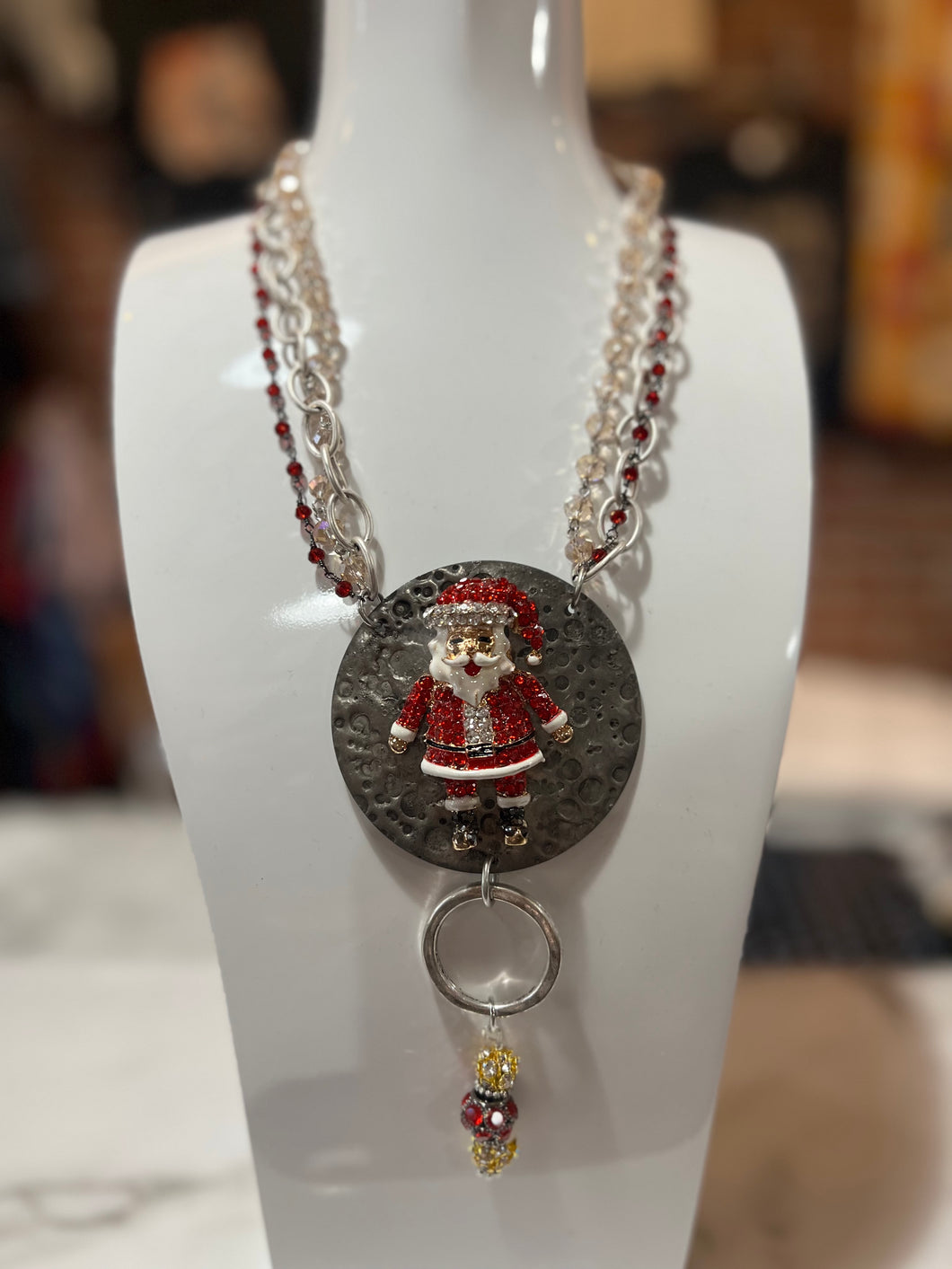 Art by Amy Red Beaded Santa Necklace