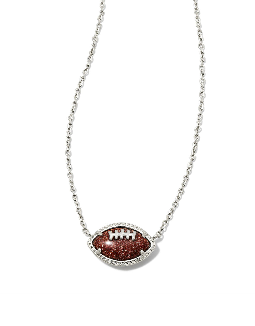 Kendra Scott Football Silver Short Pendant Necklace in Orange Goldstone