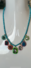 Load image into Gallery viewer, Tova Turquoise Beaded Necklace with 7 Multicolored Pendants
