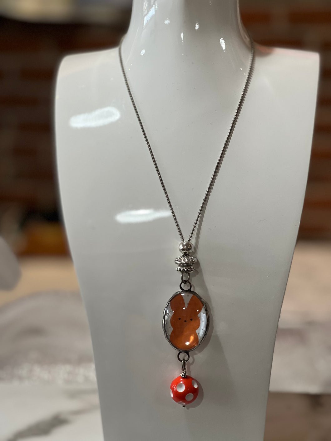 Art by Amy Orange Bunny Necklace