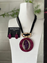 Load image into Gallery viewer, Magenta Large Pendant Necklace and Earring Set
