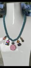 Load image into Gallery viewer, Tova Blue Beaded Necklace With Colorful Crystal Pendants

