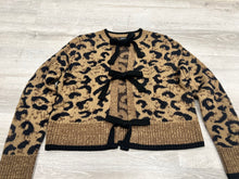 Load image into Gallery viewer, Charlie B Leopard Bow Sweater Cardigan Size Medium
