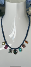 Load image into Gallery viewer, Tova Blue beaded necklace with Rainbow Stones
