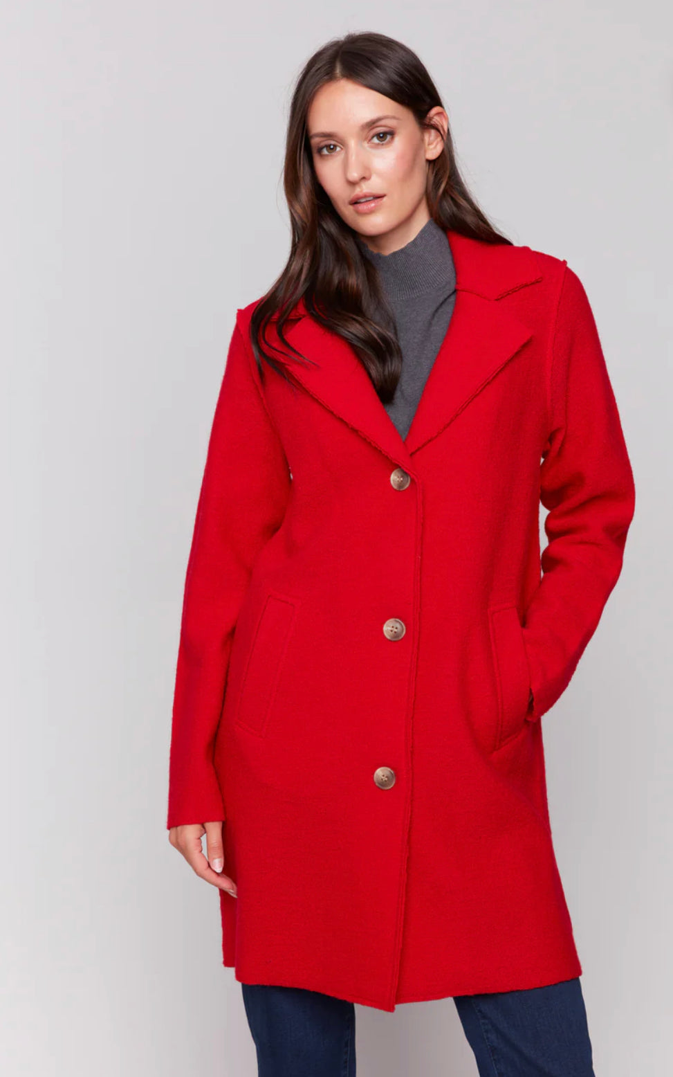 Charlie B Long Boiled Wool Coat - Cranberry