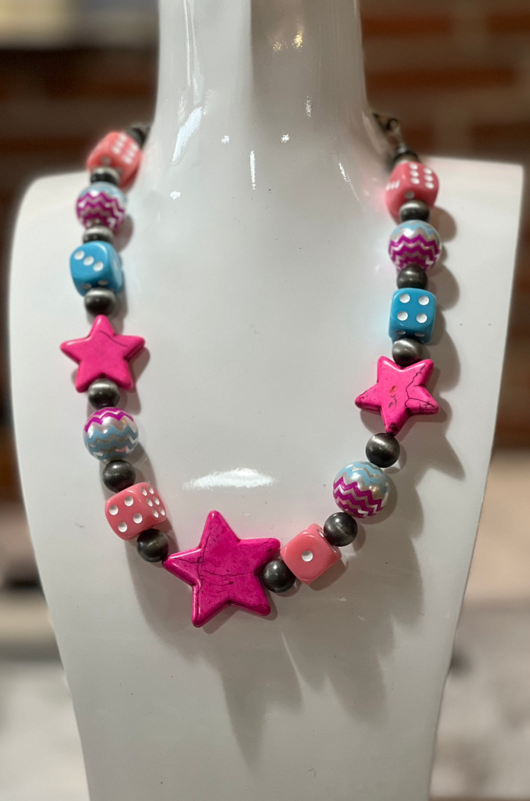 Art by Amy Pink Star and Dice Necklace