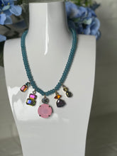 Load image into Gallery viewer, Tova Blue Beaded Necklace With Colorful Crystal Pendants
