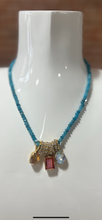 Load image into Gallery viewer, TOVA turquoise beaded necklace with Gold rings and stones
