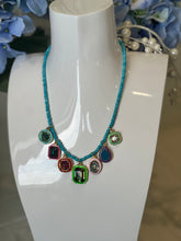 Load image into Gallery viewer, Tova Turquoise Beaded Necklace with 7 Multicolored Pendants
