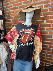 Rolling Stones Tee with Kantha Sleeves