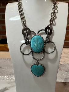 Art by Amy Turquoise Heart and Flower Necklace
