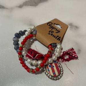 Gypsy South 3 Set of Red White and Blue Bracelets