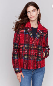 Charlie B Plaid Bouclé Knit Short Coat - Cranberry