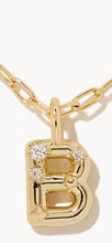 Load image into Gallery viewer, Kendra Scott Crystal Letter B Gold Short Pendant Necklace in White Crystal
