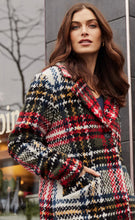 Load image into Gallery viewer, Charlie B Straight Cut Plaid Bouclé Knit Coat - Cranberry
