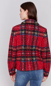 Charlie B Plaid Bouclé Knit Short Coat - Cranberry