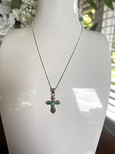 Load image into Gallery viewer, Allen Lee Navajo Handmade Sterling Sliver Sleeping Beauty Turquoise Cross Necklace
