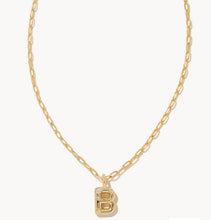 Load image into Gallery viewer, Kendra Scott Crystal Letter B Gold Short Pendant Necklace in White Crystal
