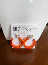 Load image into Gallery viewer, ZENZII Orange, small risen open hoop earrings
