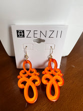 Load image into Gallery viewer, ZENZII Double scroll drop Earrings in orange
