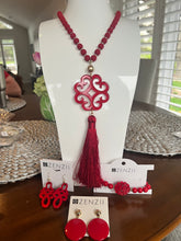 Load image into Gallery viewer, ZENZII Red double Matt beaded bracelet with textured medallion
