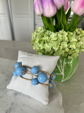 Load image into Gallery viewer, Blue risen ball metal bar beaded stretch, stackable bracelet

