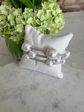 Load image into Gallery viewer, Chunky Pearl accent metal ball beaded stretch, multi layered bracelet and cream and gold
