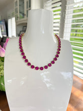 Load image into Gallery viewer, Tova Oakland Necklace in antique gold fuchsia matt crystal
