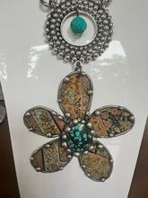 Load image into Gallery viewer, Art by Amy Vintage Real Turquoise Center Flower Necklace
