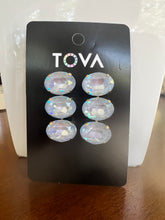 Load image into Gallery viewer, Tova Hazel Earrings in antique gold with ultra baby blue moon crystals
